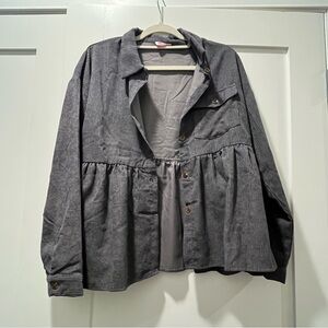 Pink Lily Gray Corded Corduroy Peplum Shacket Size Medium